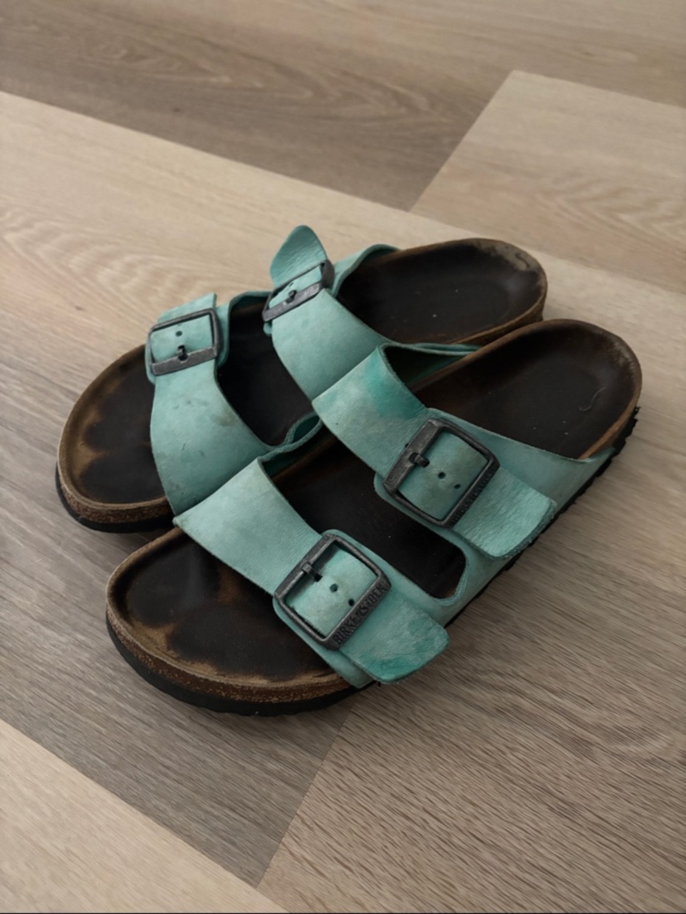 Turquoise Double Buckle Slide Sandals